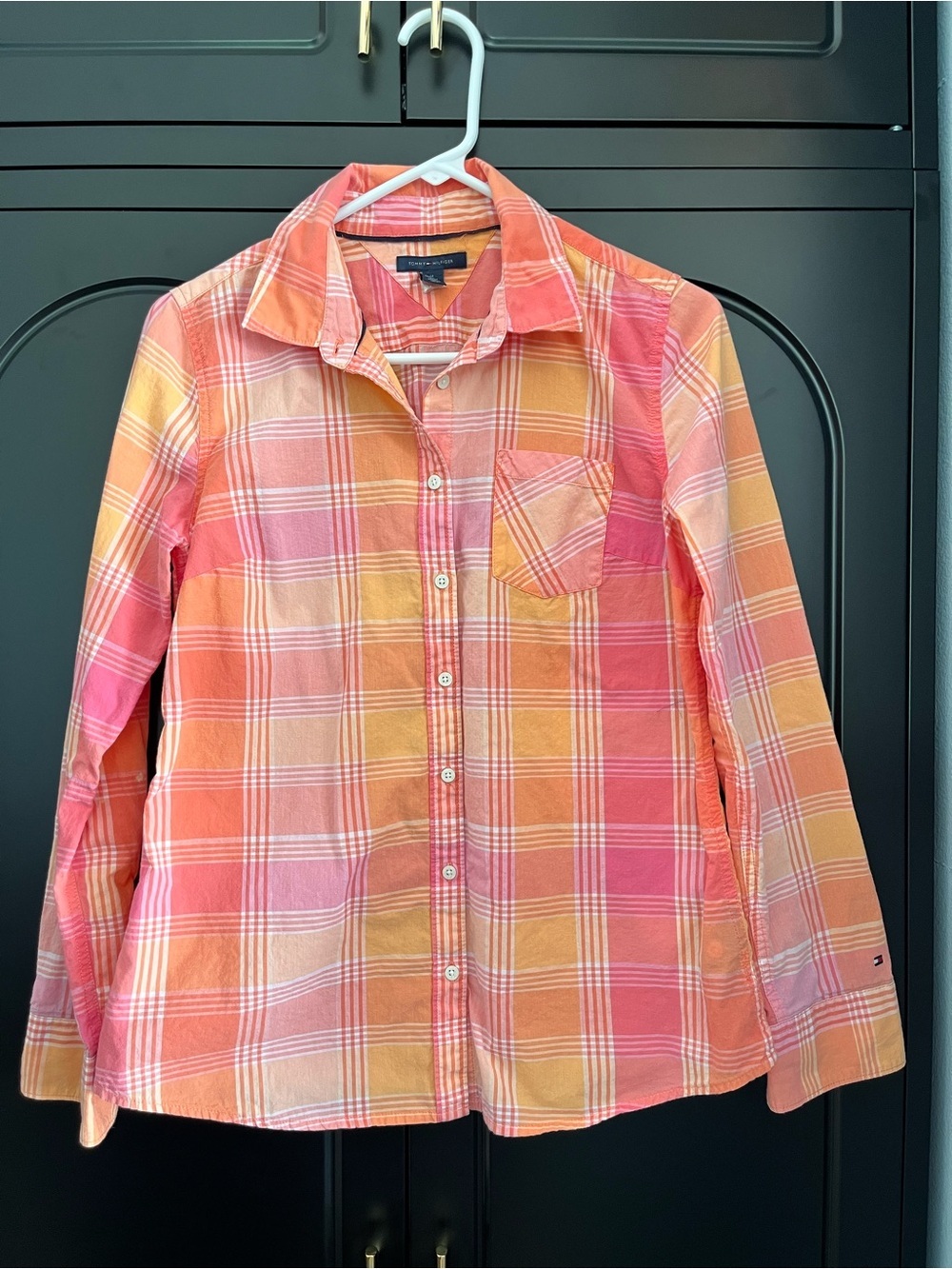Tommy Hilfiger Pink Coral & Yellow Plaid Button-Down Shirt